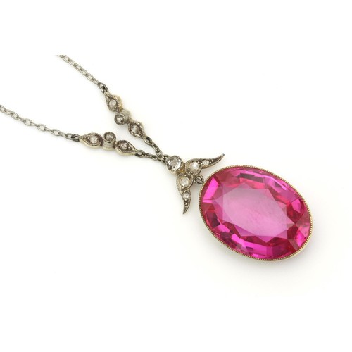 1463 - A GEMSTONE AND DIAMOND PENDANT