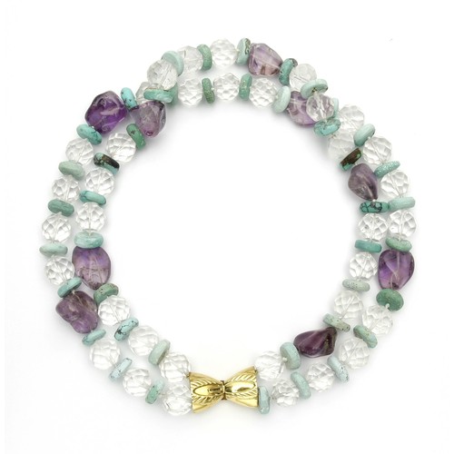 1459 - A TURQUOISE, AMETHYST AND GOLD NECKLACE