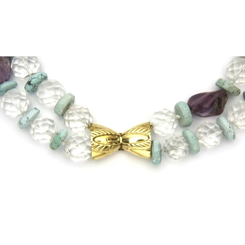 1459 - A TURQUOISE, AMETHYST AND GOLD NECKLACE