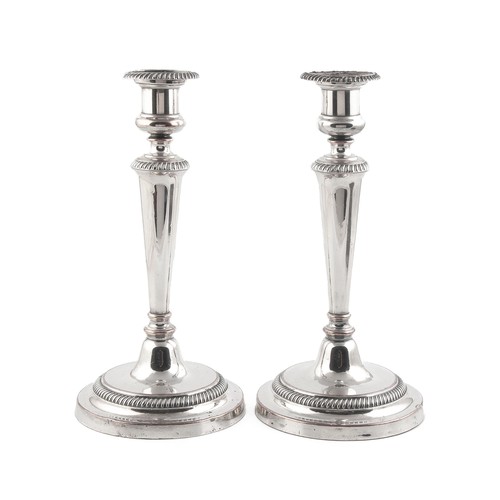 308 - A PAIR OF OLD SHEFFIELD PLATE SILVER CANDLE STICKS, MATTHEW BOLTON, 1840