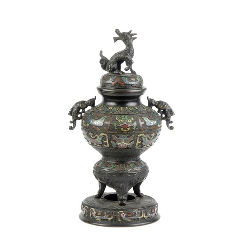 987 - A CHINESE BRONZE CHAMPLEVÉ ENAMEL 