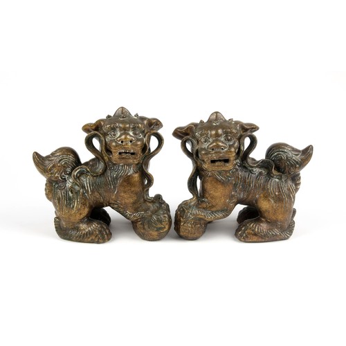 1008 - A PAIR OF CHINESE BRONZE-GLAZED FU-DOGS, CONTEMPORARY