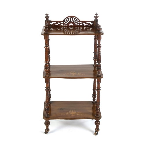 1136 - A VICTORIAN MAPLE AND EBONISED THREE-TIER WHATNOT