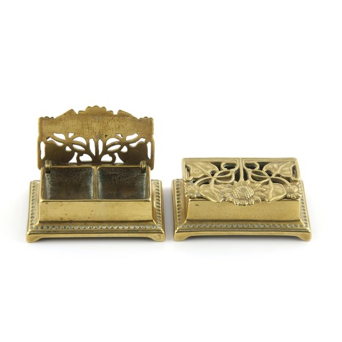 372 - A PAIR OF BRASS STAMP BOXES