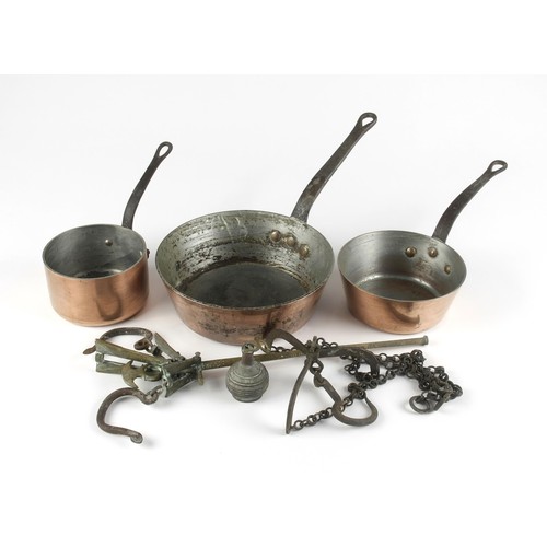 428 - THREE COPPER SAUCEPANS