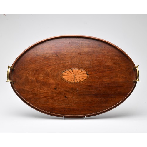 391 - A MAHOGANY AND INLAID TRAY