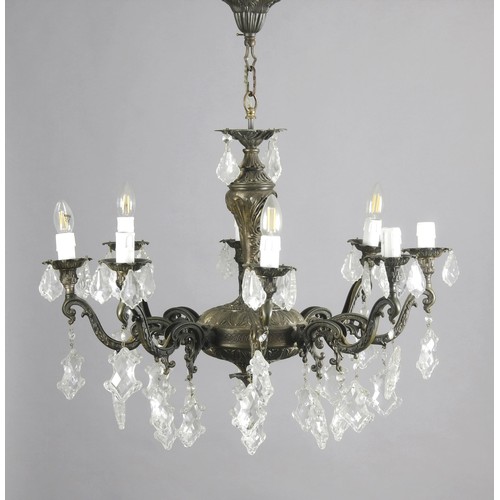 939 - A METAL AND CUT-GLASS EIGHT-LIGHT CHANDELIER