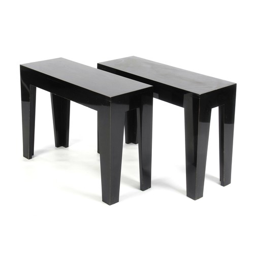 336 - A PAIR OF RECTANGULAR EBONISED SIDE TABLES