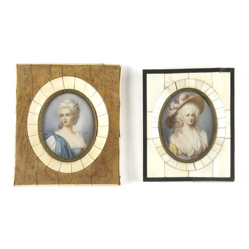 591 - TWO INDIVIDUAL MINIATURES IN WALNUT AND IVORY FRAMES