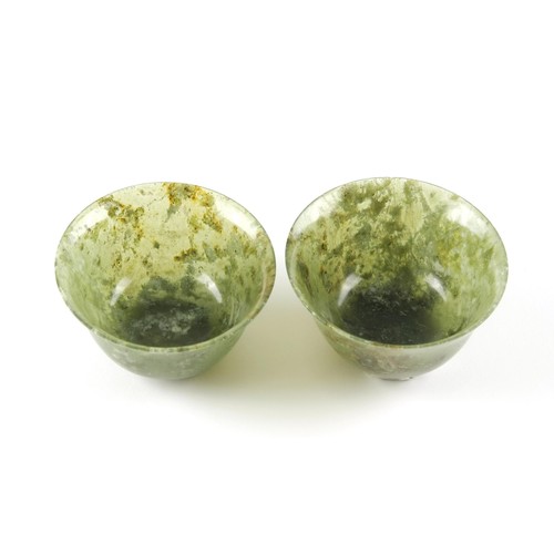 995 - A PAIR OF CHINESE SPINACH JADE BOWLS, REPUBLIC PERIOD, 1912 - 1949