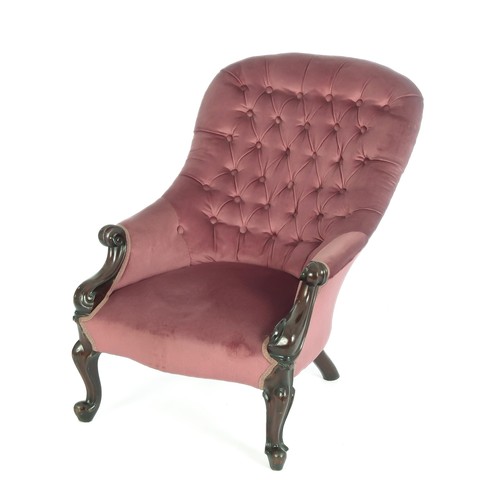342 - A VICTORIAN LADY'S UPHOLSTERED ARM CHAIR, LATE 19TH CENTURY