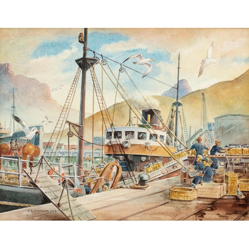 370 - E E Oxenham (20th Century) BOATS IN THE CAPE TOWN DOCKS