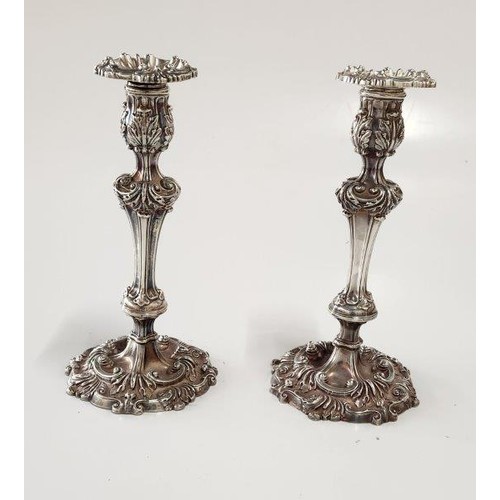 634 - A PAIR OF WILLIAM IV SILVER CANDLESTICKS, JOHN WATSON AND SON, SHEFFIELD, 1832 AND 1833