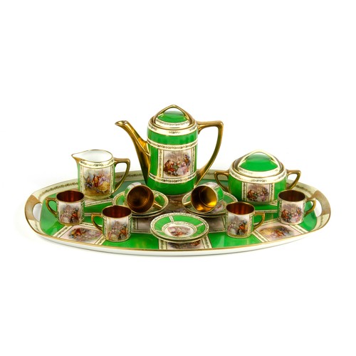 636 - A PORCELAIN COFFEE SET AND TRAY, CZECHOSLOVAKIA, EARLY 20TH CENTURY