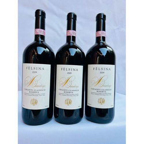 196 - 3 x 2009 Felsina Chianti Classico Riserva 1.5Lt MAGNUM, Provenance: Restaurant Mosaic Wine Cellar Co... 