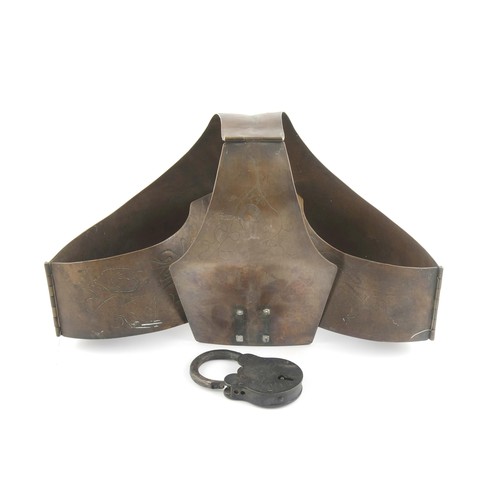 265 - A BRONZE CHASTITY BELT WITH PADLOCK, CIRCA 1800