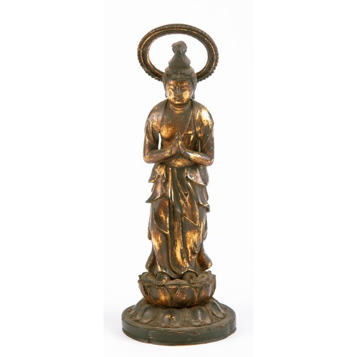 902 - A JAPANESE GILT-WOOD FIGURE OF THE BODHISATTVA 