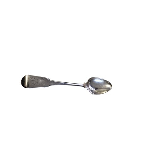 632 - A GEORGE III FIDDLE PATTERN SILVER SERVING SPOON, RICHARD CROSSLEY, LONDON, 1813