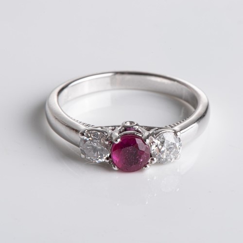 52 - A RUBY AND DIAMOND TRILOGY RING