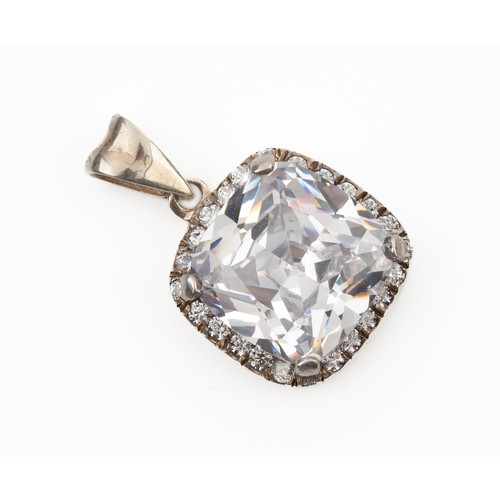 437 - A SILVER CUBIC ZIRCONIA PENDANT