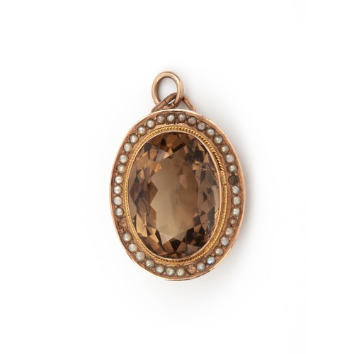 465 - A TOPAZ AND PEARL PENDANT