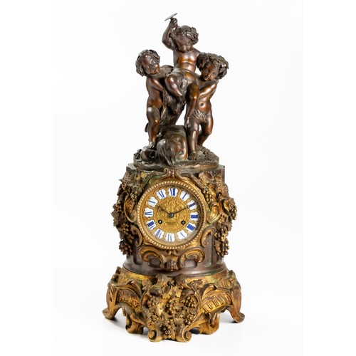 173 - A GILT-METAL AND BRONZE MANTLE CLOCK, POTONIE LEON, PARIS