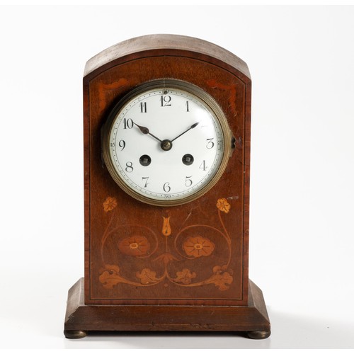 175 - A MAHOGANY AND INLAID MANTLE CLOCK