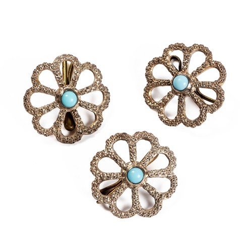 225 - THREE SILVER AND TURQUOISE DRESS STUDS