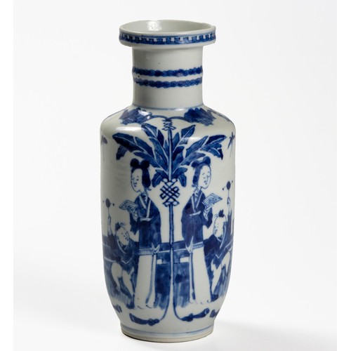 231 - A CHINESE BLUE AND WHITE ROULEAU VASE