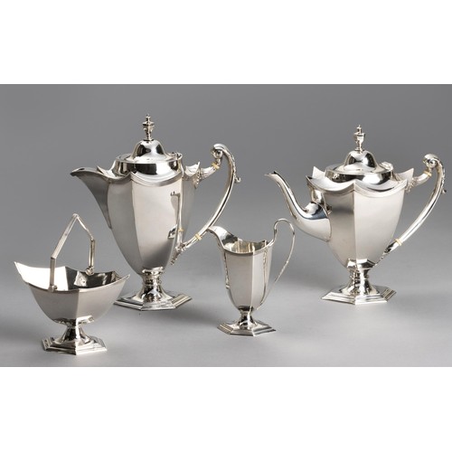 646 - A GEORGE V SILVER FOUR PIECE TEA SERVICE, WALKER AND HALL, SHEFFIELD, 1921