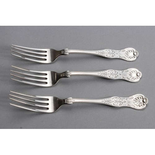 91 - THREE AMERICAN SILVER KING'S PATTERN DESSERT FORKS, GORHAM