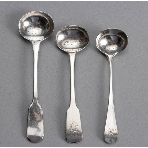 104 - THREE SILVER SALT SPOONS, VARIOUS MAKER'S AND DATES