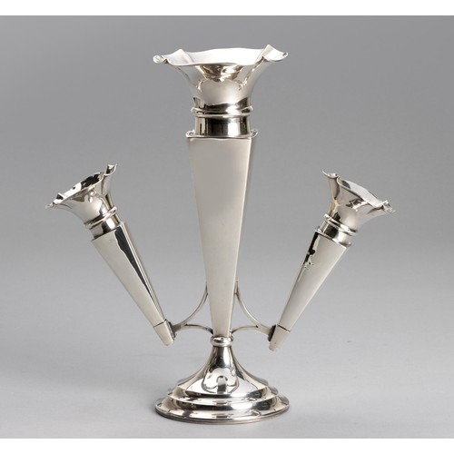 645 - A GEORGE V SILVER THREE FLUTE EPERGNE, JAMES DEAKIN AND SONS, SHEFFIELD, 1918