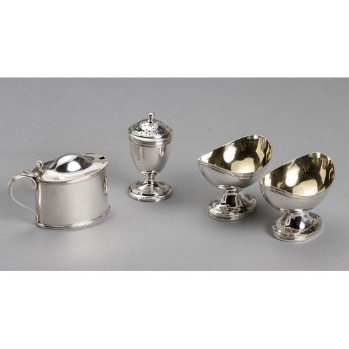 636 - A GEORGE V SILVER CONDIMENT SET, GEORGE NATHAN AND RIDLEY HAYES, CHESTER, 1912