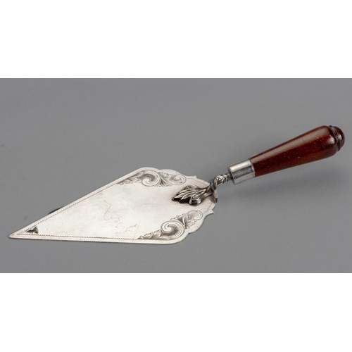 699 - A SILVER PRESENTATION TROWEL, IMPRESSED STERLING SILVER