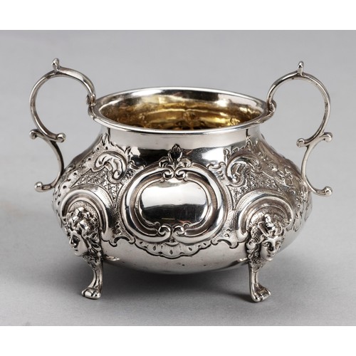 595 - A VICTORIAN SILVER TWO-HANDLED SUGAR BASIN, MAKER'S MARK EP, LONDON, 1852