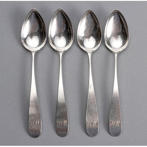 65 - FOUR SILVER OLD ENGLISH PATTERN TEASPOONS, MAKER'S MARK TW, NEWCASTLE, 19TH CENTURY
