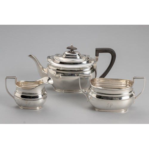 642 - A GEORGE V SILVER THREE PIECE TEA SERVICE, ATKIN BROTHERS, SHEFFIELD, 1915