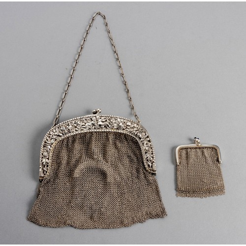 697 - A SILVER CHAINMAIL BAG AND PURSE, IMPRESSED .800