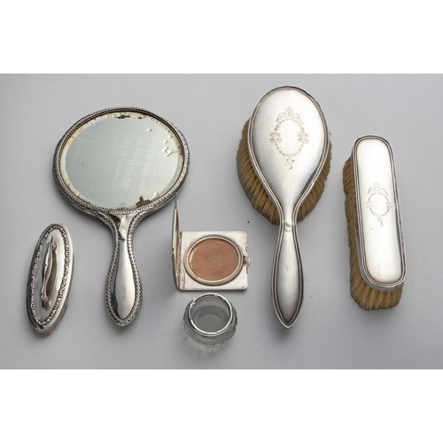 696 - A COLLECTION OF SILVER DRESSING TABLE ITEMS, VARIOUS MAKER'S AND DATES