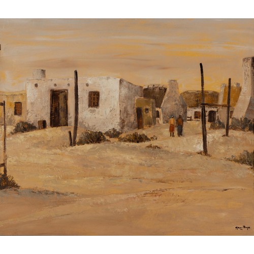 285 - Jan Buys (South African 1909 - 1985) TWO FIGURES AMIDST COTTAGES