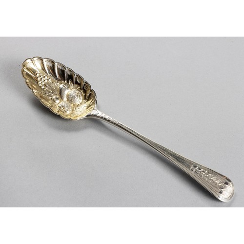 53 - A GEORGE III SILVER OLD ENGLISH PATTERN BERRY SPOON, THOMAS NORTHCOTE AND GEORGE BOURNE, LONDON, 179... 