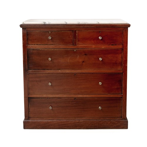 803 - A MAHOGANY AND INLAID CHEST-OF-DRAWERS, 19TH CENTURY