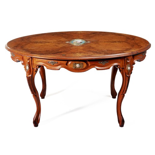 797 - A VICTORIAN WALNUT AND PORCELAIN-MOUNTED LOO TABLE