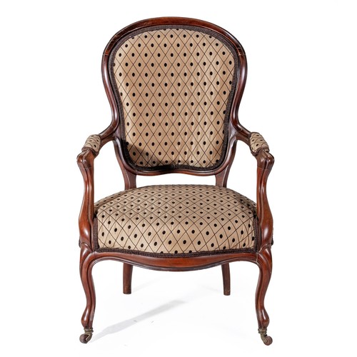 785 - A VICTORIAN MAHOGANY AND UPHOLSTERED ARMCHAIR