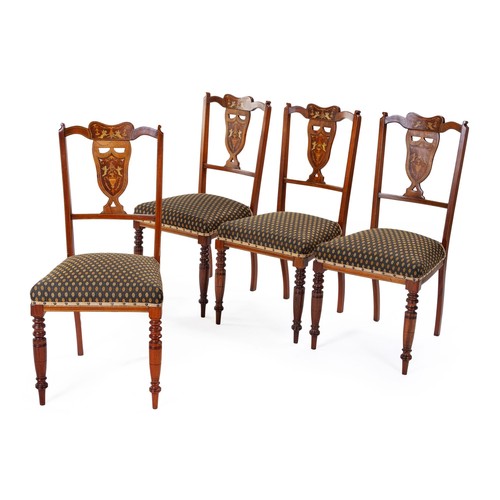 808 - A SET OF FOUR EDWARDIAN MAHOGANY AND INLAID SIDE CHAIRS