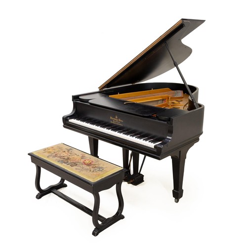 821 - AN EBONISED BABY GRAND PIANO, STEINWAY