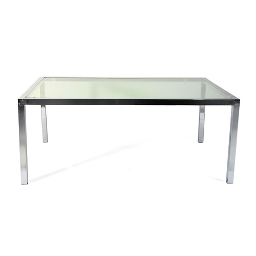 851 - A GLASS AND CHROME DINING TABLE, MODERN