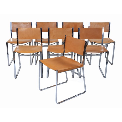 850 - A SET OF EIGHT COWHIDE DINING CHAIRS, MODERN