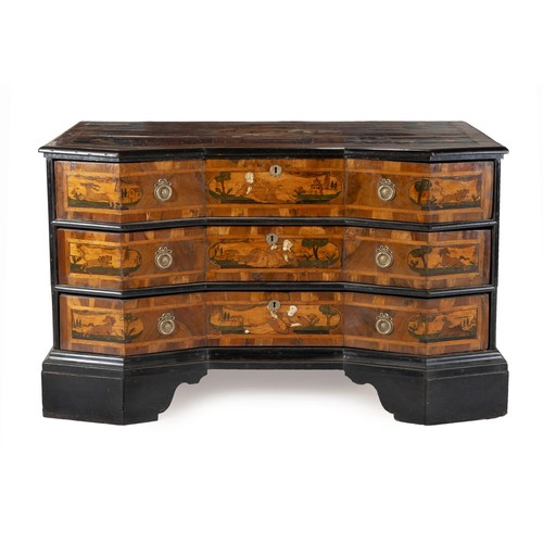 816 - AN ITALIAN WALNUT, SATINWOOD, EBONISED AND INLAID COMMODE, 19TH CENTURY